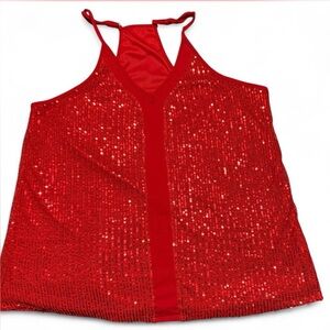 Red Sequin Tank Top – Size XL going out bling